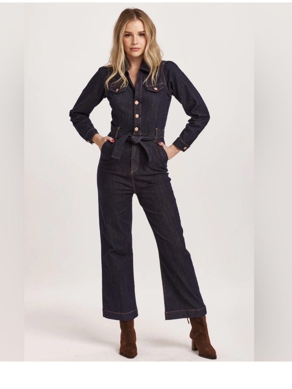 Dear John The Kellie Jumpsuit Dark Denim Long-Sleeve Overalls Jumpsuit